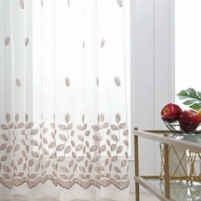 Blue Four-leaf Clover Embroidery Tulle Curtains For Living Room Sheer Panels White Voile Curtains For Bedroom Kitchen M099#4