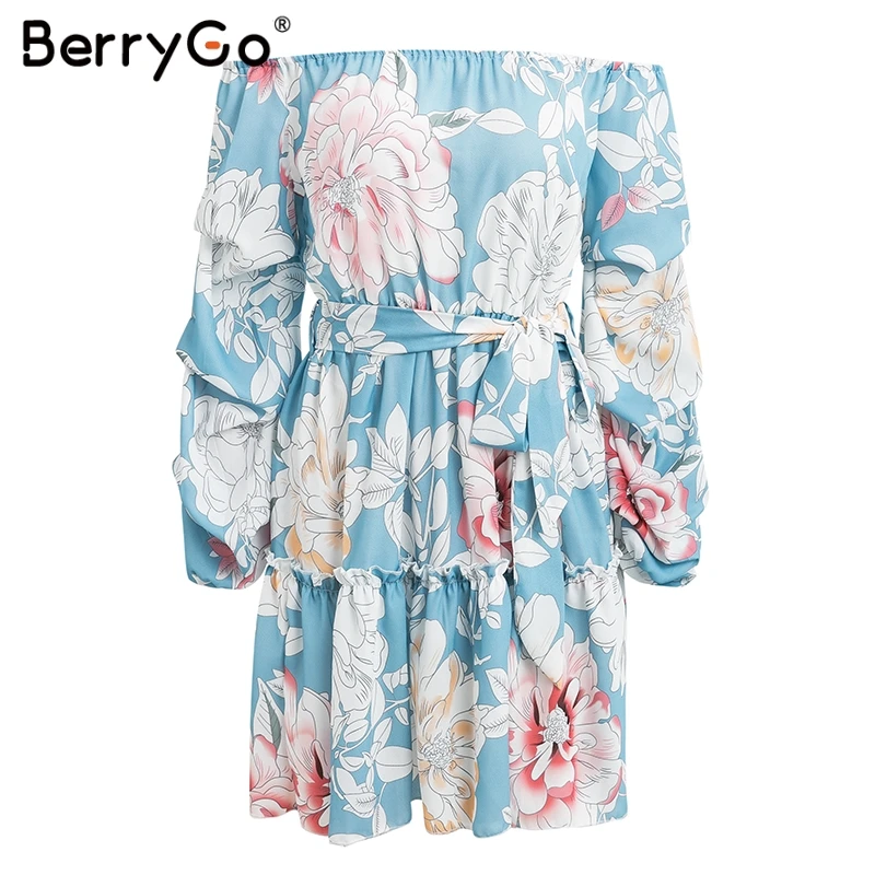 Женское платье с цветочным принтом BerryGo летнее рукавом-фонариком и поясом