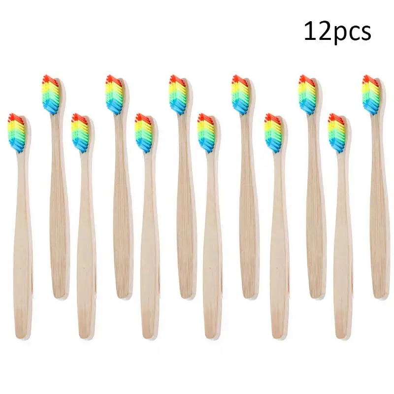 12 PCS rainbow OSHIONER 10 шт. 12 шт. цветная бамбуковая зубная щетка для ухода за полостью рта с мягкой щетиной бамбуковая зубная щетка для окружающей среды деревянная Радуга - Цвет: 12 PCS rainbow