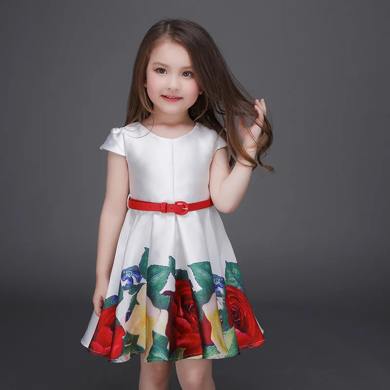 Retail 2016 Floral Summer Print Girls Dresses Toddler Vestidos Kids Clothes Bandage Tutu Party De Festa Flower Princess Fashion | Детская