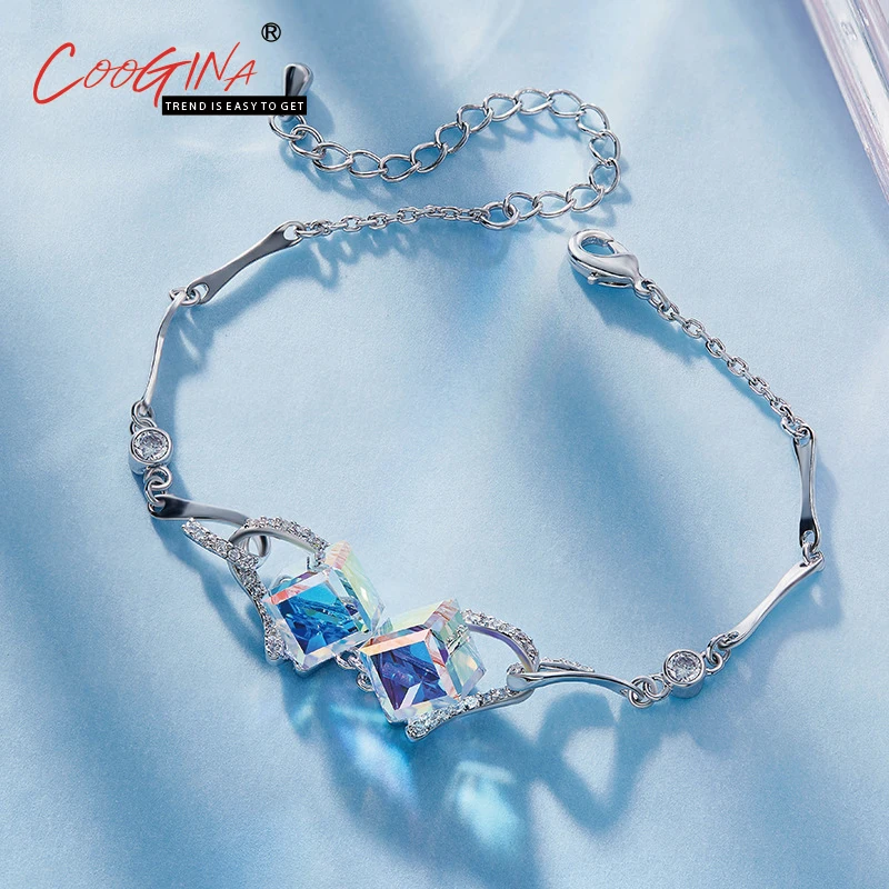 Coogina 2018 New Fashion Square Quality Luxurious Artificial Crystal Rhodium Plating Bracelet Jewelry Girl Gifts | Украшения и