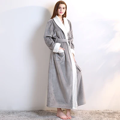 Grey Women Мужской зимний удлиненный толстый теплый фланелевый флисовый халат для мужчин s роскошное кимоно Банный халат женский сексуальный меховой халат мужской Халат - Цвет: Grey Women