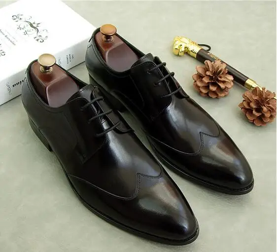 

New England leather shoes men's leather pointed toe business dress casual shoes Brock style groom wedding shoes