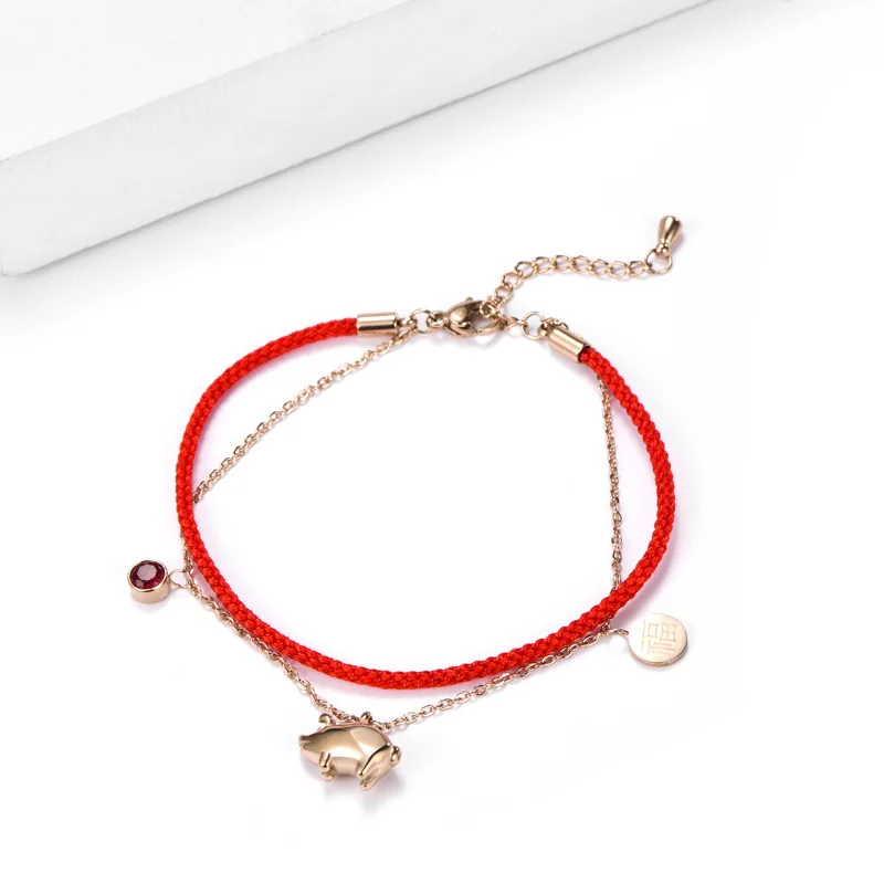 Женский красный браслет с подвеской из титановой стали|Браслеты шармами| |