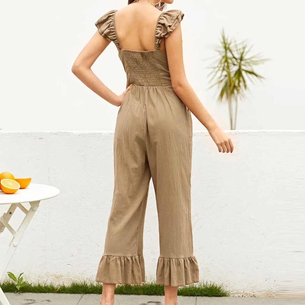 Комбинезон боди Модный женский комбинезон без рукавов с краями лотоса широкий