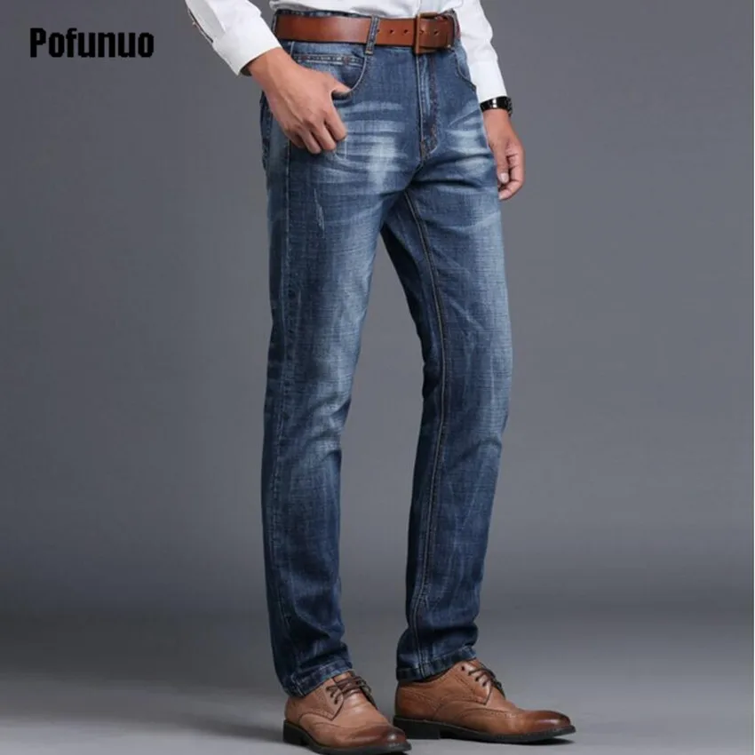 straight leg denim jeans male 2017 new men designer stretch casual regular fit cotton business trousers pants vaqueros hombre 40 | Мужская