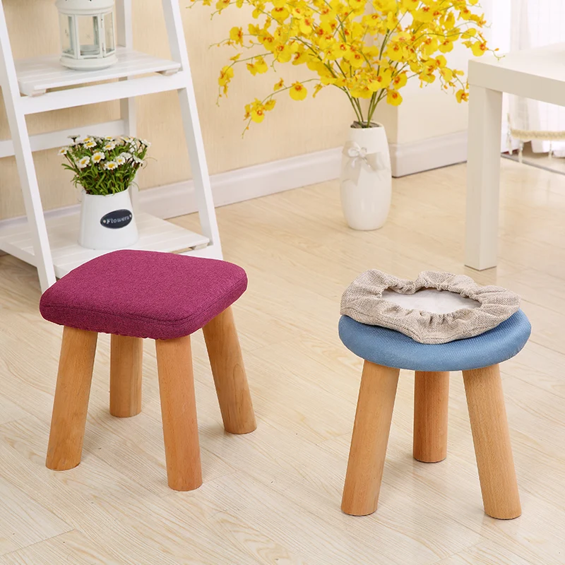 

Modern Stool Solid Wooden Washable Fabric Stool Solid Fabric Linen Creative Children Small Chair Sofa Round Bench 28*28*29cm