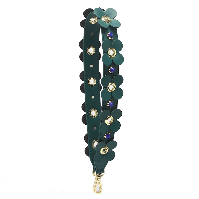 Green with gold Новейший Модный цветочный выдалбливают дизайн сумки ремень дамы Chic круглая заклепка поясная сумка Для женщин заклепки лямки для сумки через плечо сумка Запчасти - Цвет: Green with gold