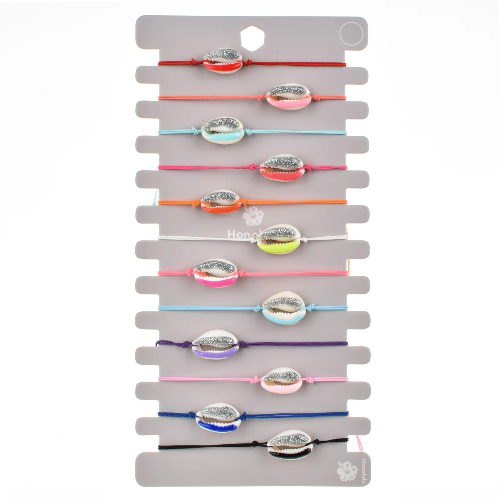 Винтажный Комплект браслетов 12 шт./лот с деревянными бусинами и ракушками