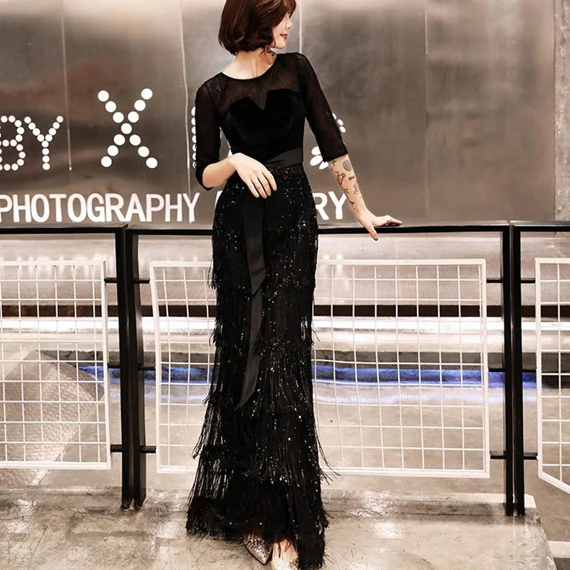 Женское вечернее платье элегантные длинные платья с блестками и кисточками