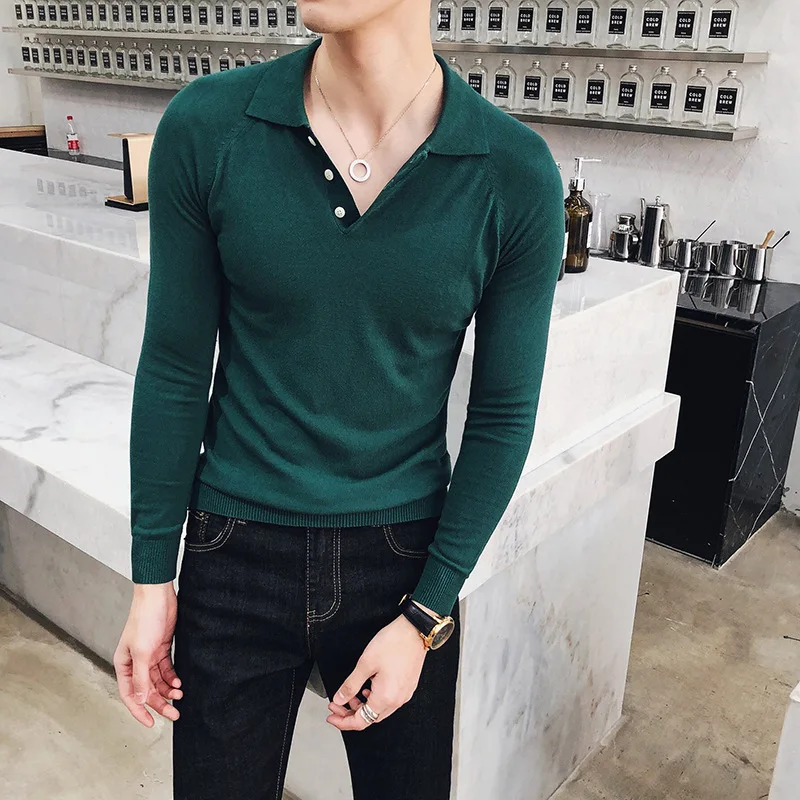 Однотонная Повседневная осенне-зимняя рубашка-поло мужская хлопковая