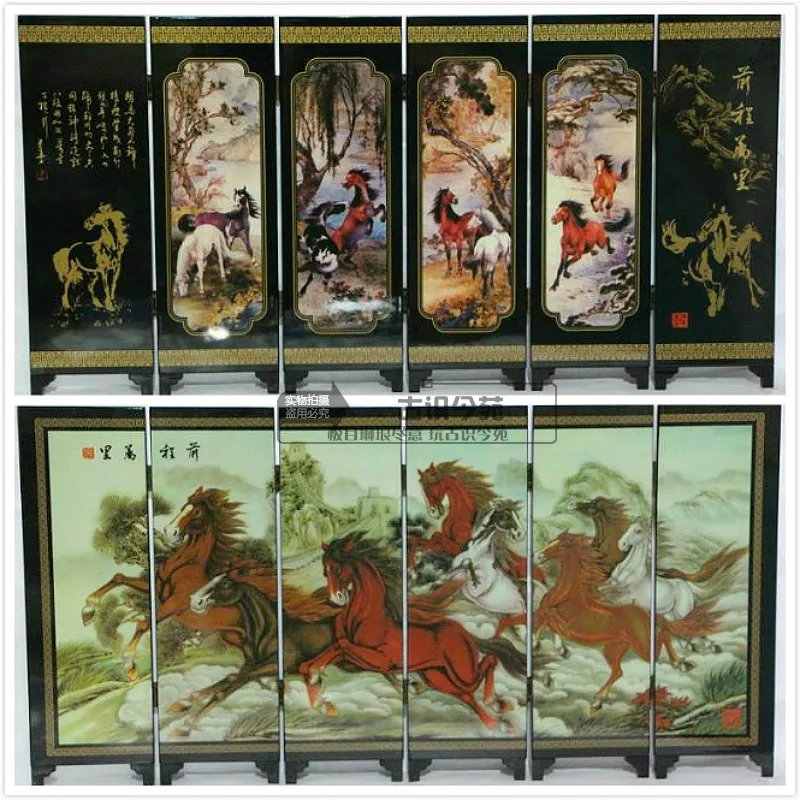 

Art Classical Chinese Lacquer Handwork Painting horse Auspicious Screen Decor