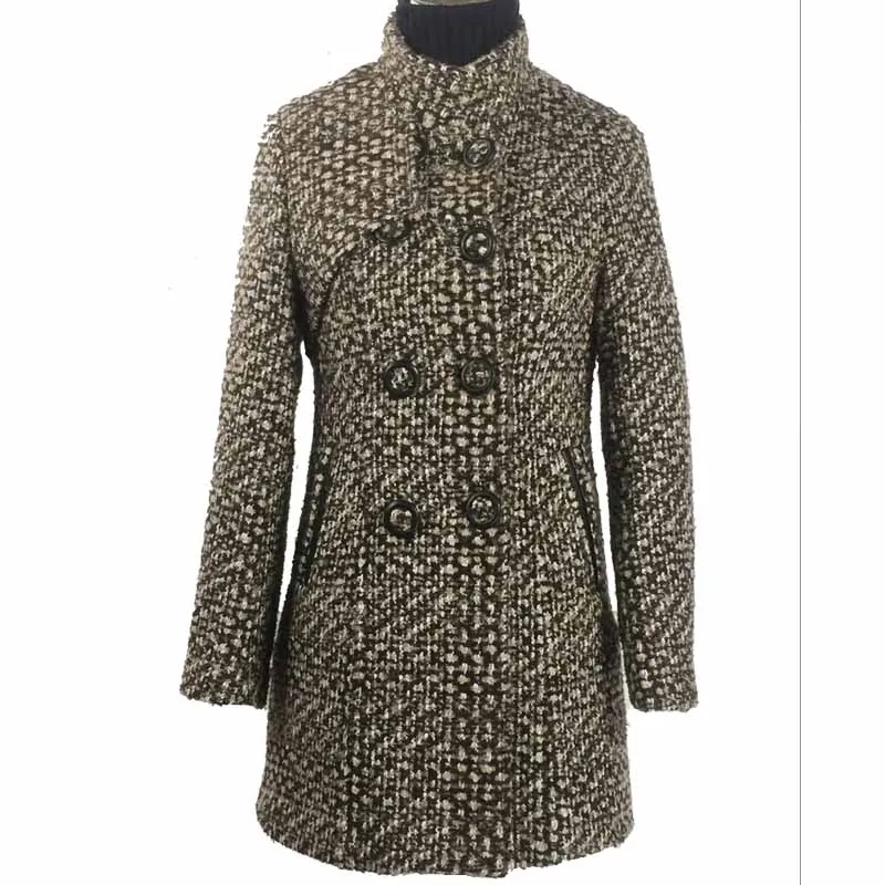 2020 Autumn Fashion Elegant Mother Turtleneck Plaid Slim Long Tweed Woolen Outerwear Female New Women's Wool Blends Coat Winter | Женская