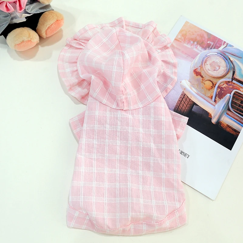 Летняя Клетчатая толстовка с капюшоном изображением собаки для маленьких