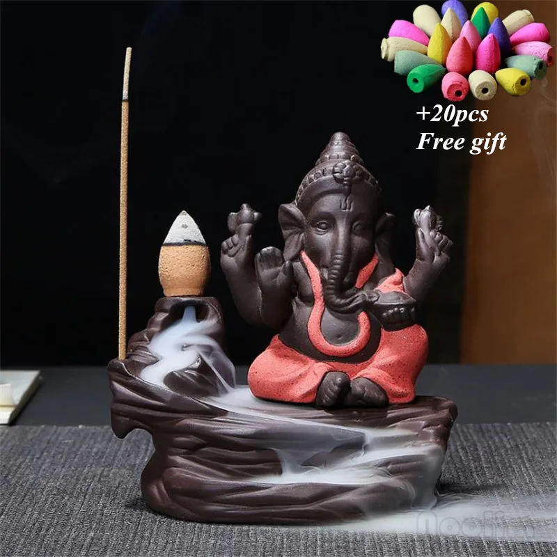 A Red-20pcs Mixed Ganesha курильница для благовоний горелка Бог слон благоприятный и символ успеха водопад курильница домашний декор+ 20 шт Бесплатные конусы - Цвет: A Red-20pcs Mixed