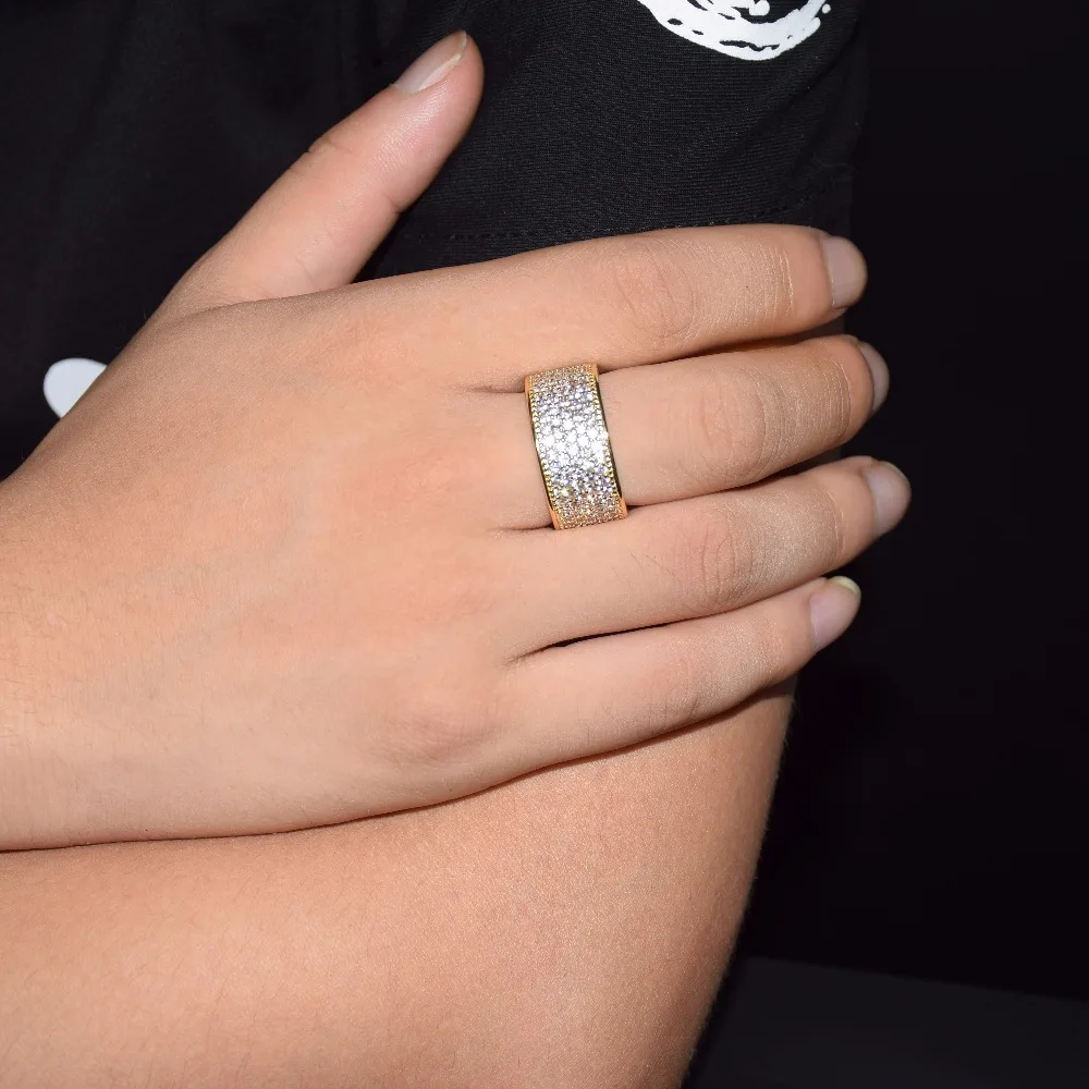 UWIN Shiny! Мужское кольцо в стиле хип хоп с фианитом золотого цвета сверкающие