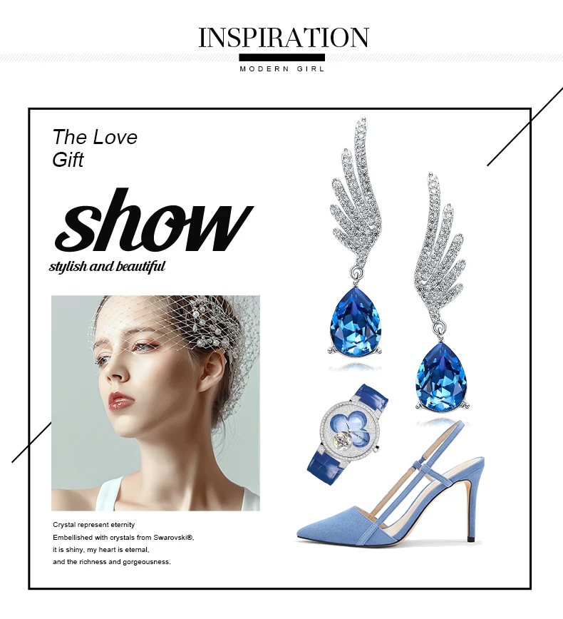 CDE 925 пробы серебряные серьги, украшенные кристаллами от Swarovski, крылья ангела, капли воды, серьги для женщин, ювелирные изделия для ушей