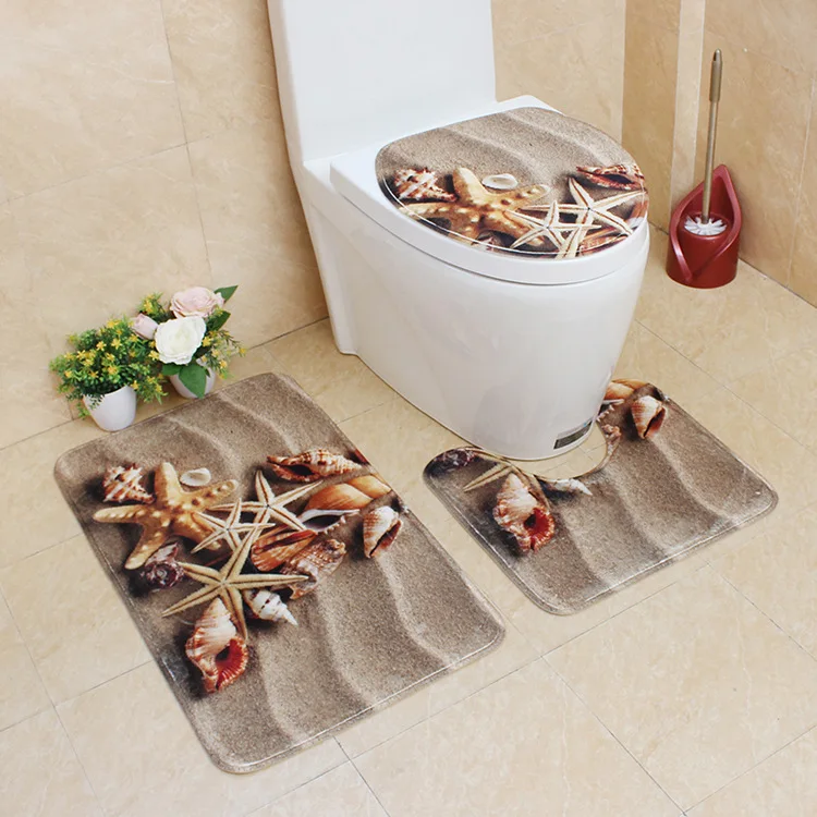 Anti Slip Toilet Pattern Flannel Seat Cover Set 3Pcs Bath Mats Bathroom Carpet Ocean Underwater World | Дом и сад