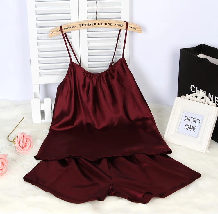 Женский сексуальный Шелковый Атласный пижамный комплект пижама без рукавов с