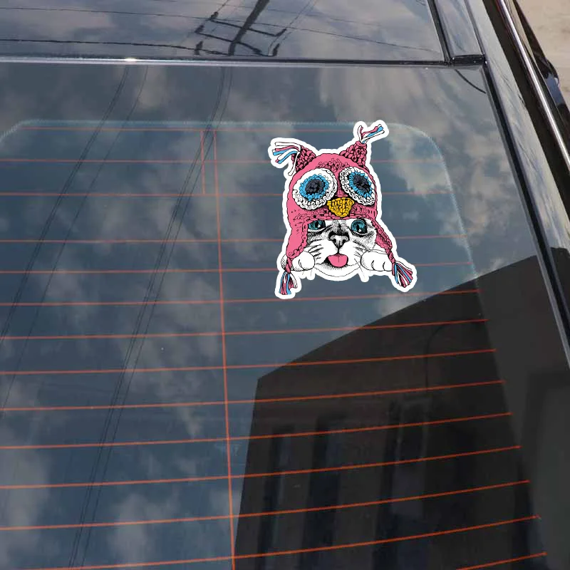 

YJZT 12.1CM*14.6CM Personalized Cat With Fashion Hat PVC Motorcycle Car Sticker 11-01156