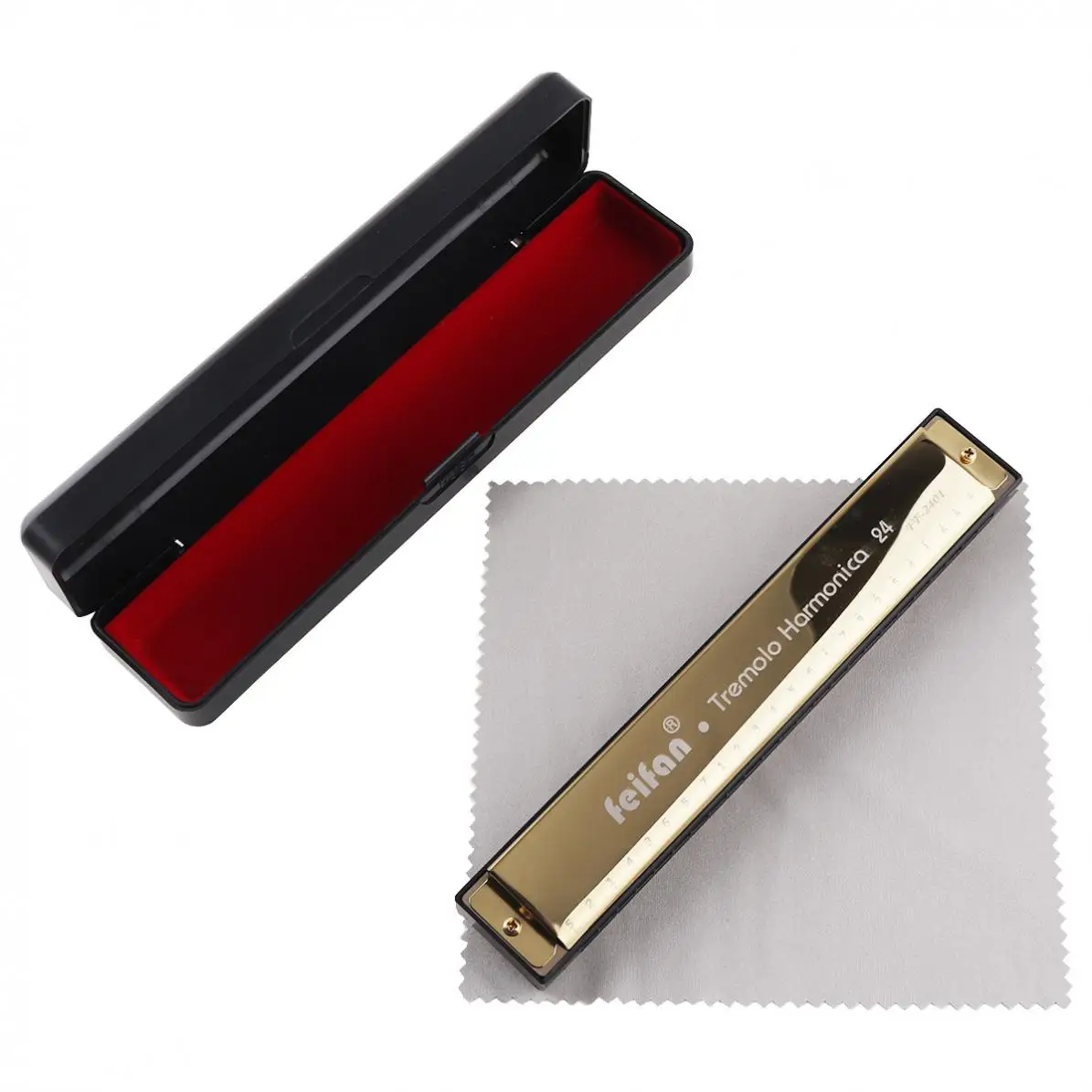 FEIFAN Gold 8K Titanium 24 Holes Harmonica Tremolo Tone KeyC Harp Mouth Organ Musical Instruments | Спорт и развлечения