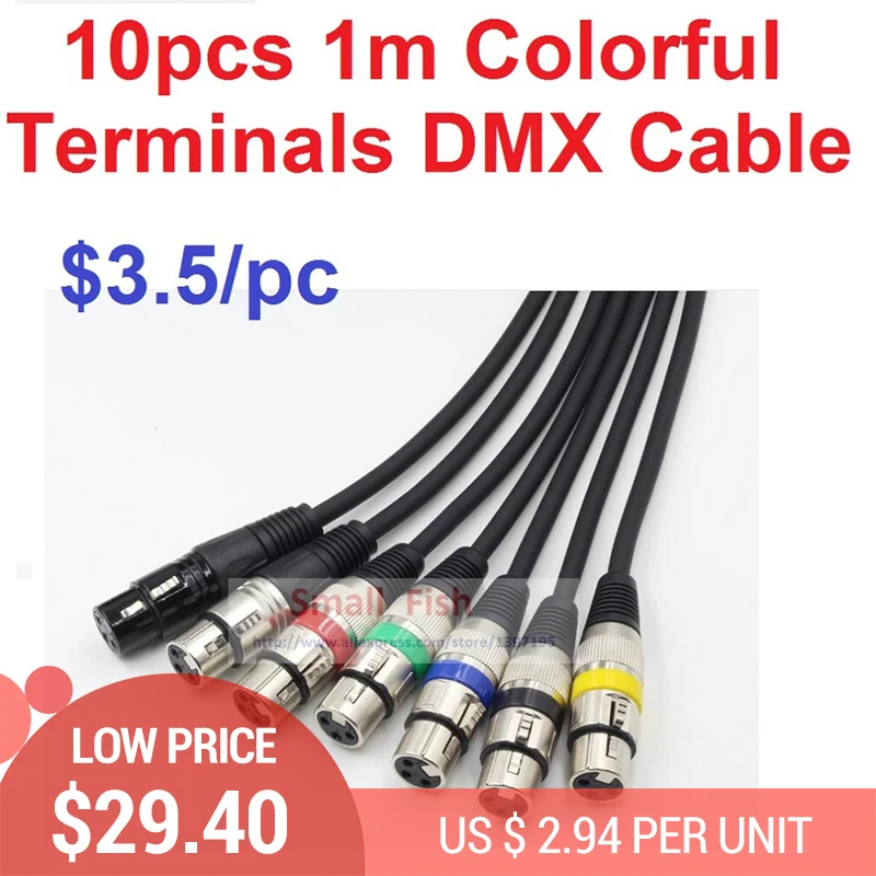 10 X Лот 1 м длина 3 контактный сигнал подключения DMX кабель Красочные мужские и