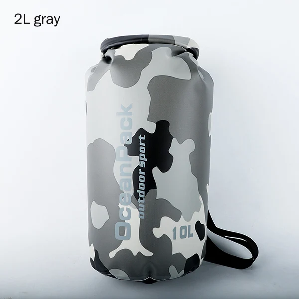 2L gray 2L/5L/10L/15L/20L/30L утолщенная камуфляжная Водонепроницаемая наружная рафтинговая ПВХ сухая сумка на плечо для хранения Океанский рюкзак для плавания - Цвет: 2L gray