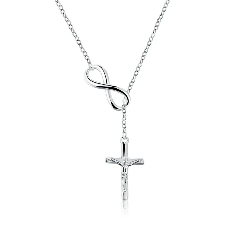 New Stylish Silver Cross Pendant Infinity Symbol Long Link Chain Fashion Necklace Women Popular Jewelry | Украшения и аксессуары
