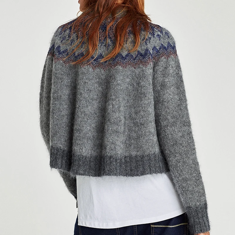 Свободный свитер осенний пуловер женский зимний топ джемпер принт длинный рукав