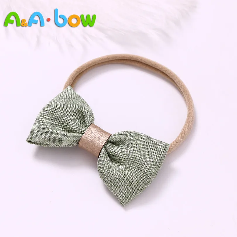 Diadema de lazo de nailon con lazo de algod&oacute;n y lino para ni&ntilde;as, accesorios para el cabello, hecho a mano turbante, 1 unidad-4