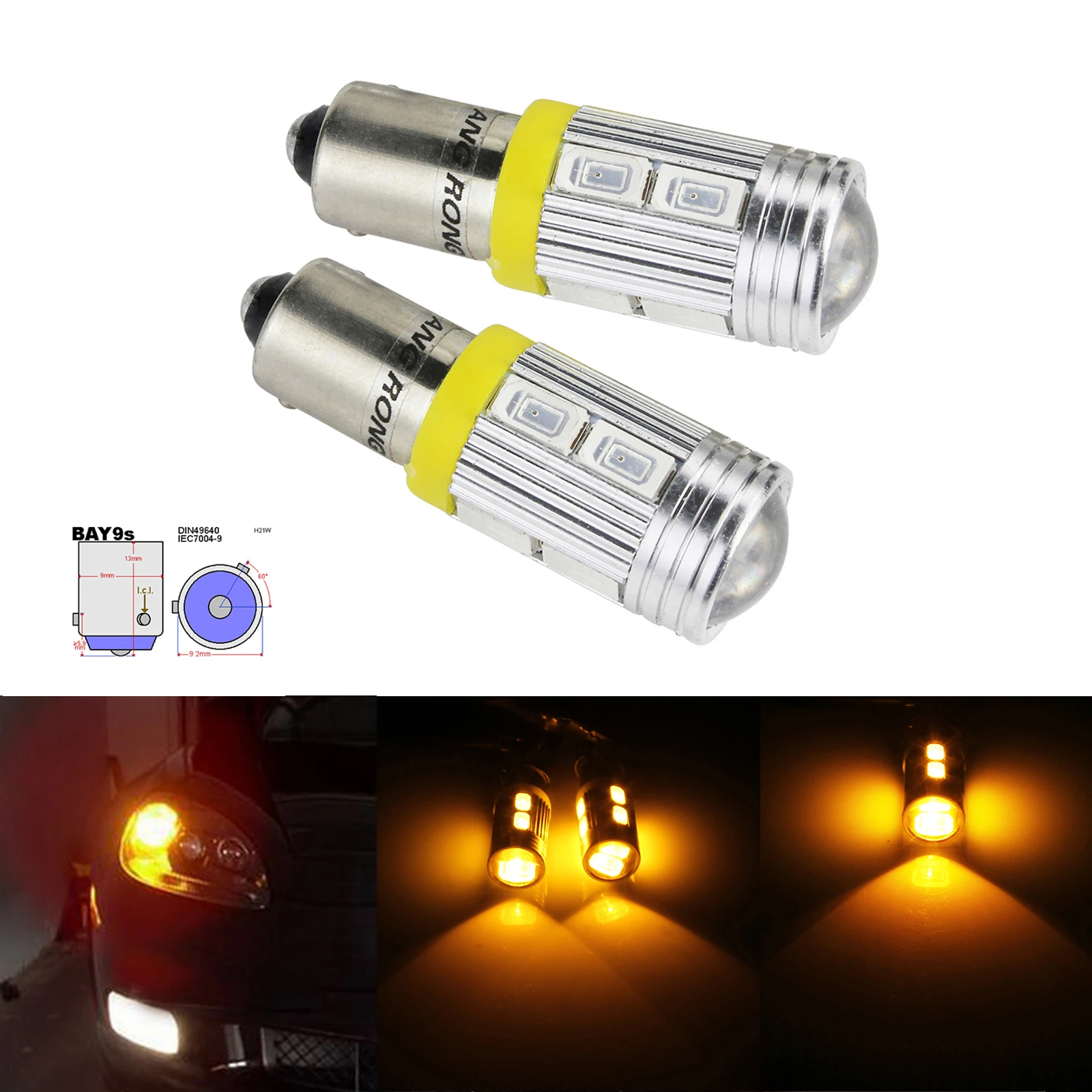 Angrong 2X Янтарный BAY9s H21W 435 10 SMD СВЕТОДИОДНЫЙ парковка с обратной стороны светильник Дневной светильник дневные ходовые огни