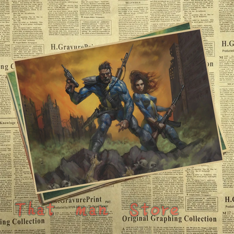 Fallout 3 4 игровой Плакат Украшение для домашнего интерьера крафт-игра плакат рисунок core наклейки на стену 42*30 см - Цвет: Золотой