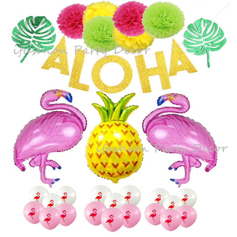 Розовые фламинго и ананас воздушные шары для вечеринки Aloha баннер тканевая