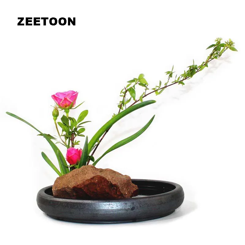 

Coarse Pottery Container Flat Bowl Foods Plate Planters Kenzan Ikebana Vase Vintage Home Decor Tabletop Hydroponic Pot Flowerpot