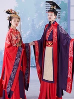 chinese traditional wedding hanfu costume set for bride and groom qin han dynasty long tail couple wedding costume embroidery