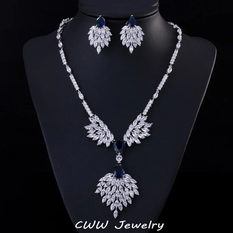High Quality Green Zirconia Rhinestone Fashion Jewellery Wedding Jewelry Sets Long Crystal Drop Bridal Necklace And Earring T234|jewellery
