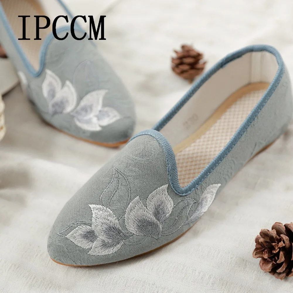 Тканевая обувь с острым носком в китайском стиле лотоса вышивкой виде цветов