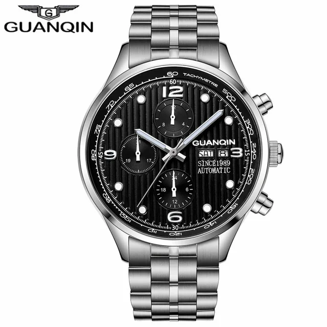 D Relogio masculino GUANQIN новые брендовые Роскошные Мужские автоматические часы Date16100 мужские деловые полностью стальные водонепроницаемые механические часы A - Цвет: D
