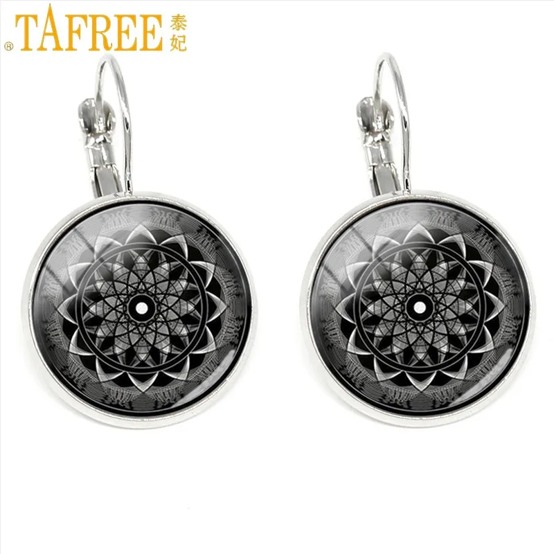 Tafree, модные женские серьги-клипсы, индийский цветок, мандала, Круглый купол стеклянный Серьги,, Sri украшения yantra Henna Zen H276 - Окраска металла: H290
