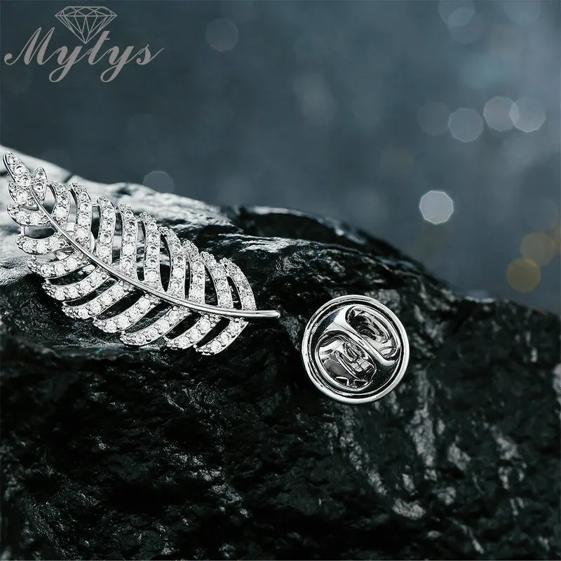 Mytys микро закрепка фианиты перо брошь булавки стразы лист Броши для воротника