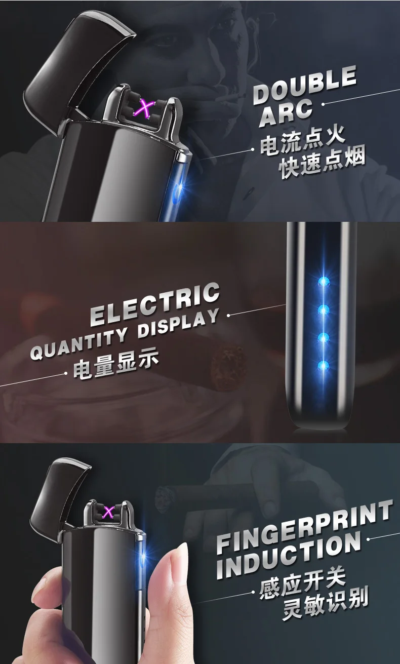 Новая USB зажигалка электрическая двойная дуговая горелка Зажигалка перезаряжаемая ветрозащитная плазменная сигарета аксессуары Thunder Pulse Cross