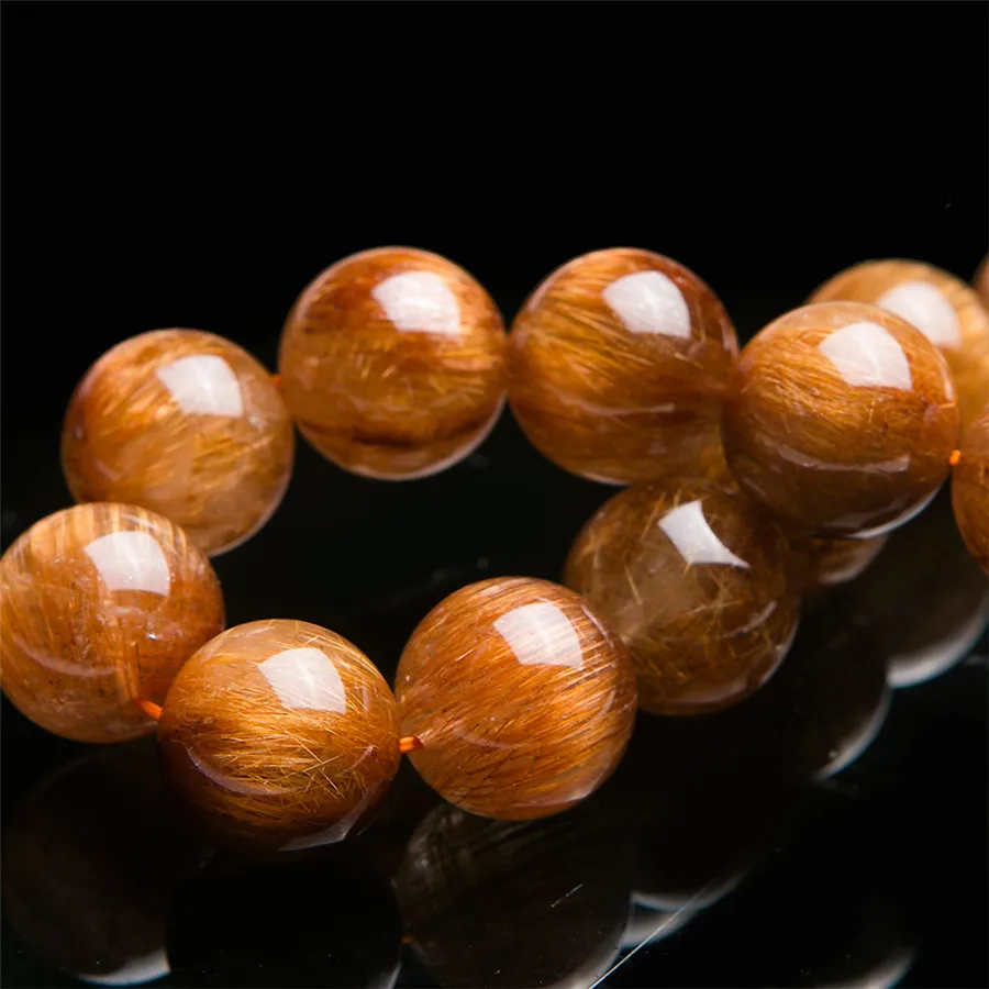 16мм Природные Подлинная Золото Медь волос Rutilated Кварц Браслет шарма Femme Мужчины