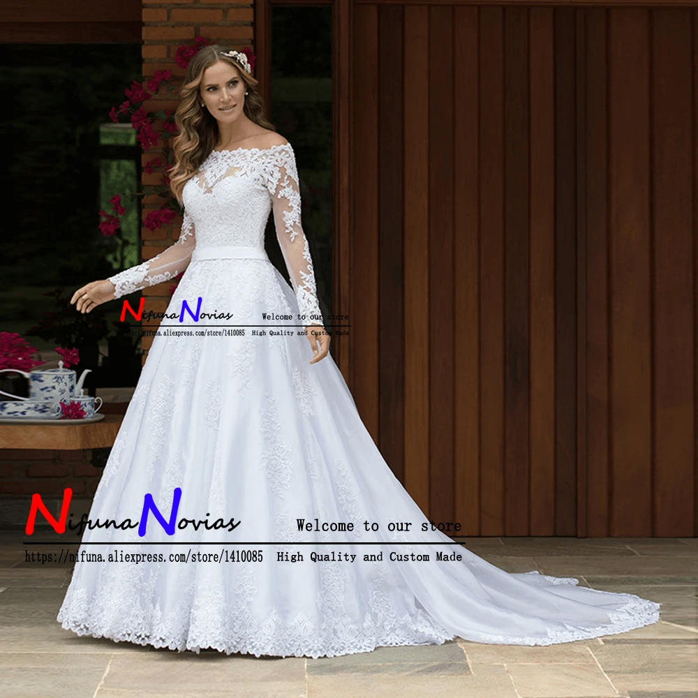 Vestidos de Noiva 2019 трапециевидной формы кружево свадебное платье одежда с длинным