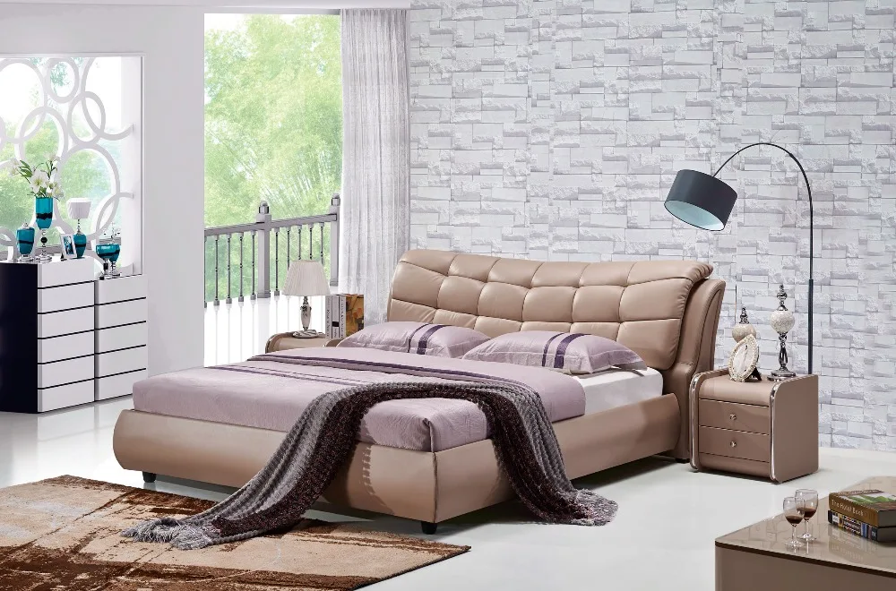 Современный дизайнер кожа мягкая кровать/большой двойной мебель для спальни
