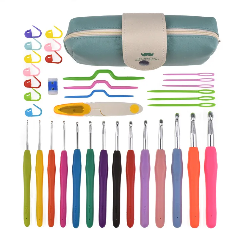 

14Pcs Crochet Hooks Set 2.0-10.0mm Ergonomic Soft Handle Big Size Knitting Needles DIY Yarn Weave Craft Accessories With Case