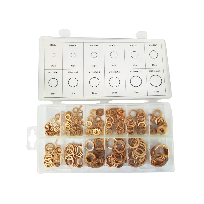 Бесплатная доставка 280 шт. набор медных колец для прокладки плоских шайб