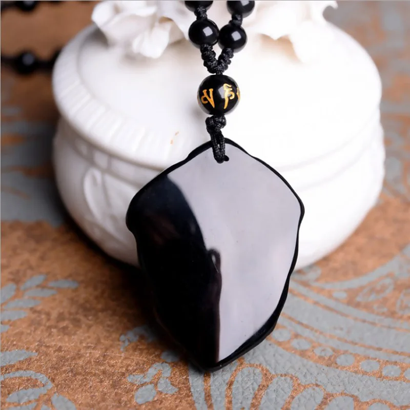 Ожерелье из черного обсидиана с листьями ювелирные изделия Pixiu подвеска цепочкой