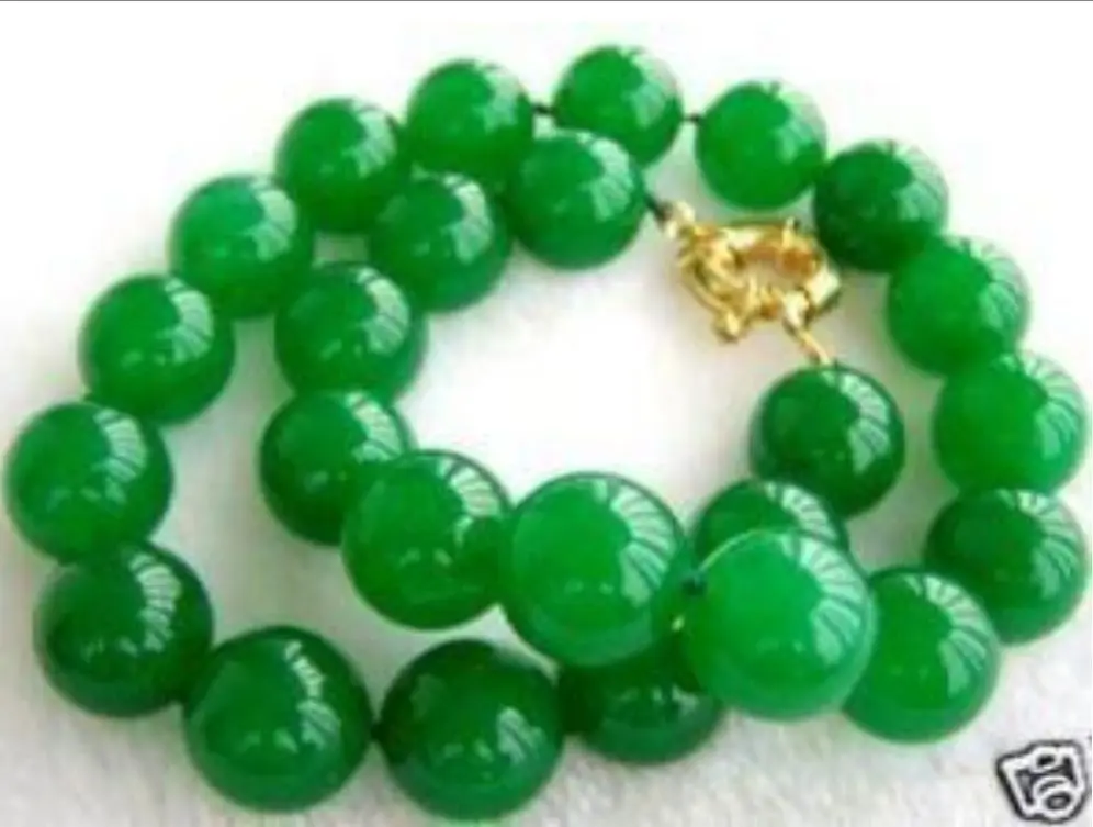 

10MM NATURAL GREEN JADEITE BEAD NECKLACE 18" AAA+