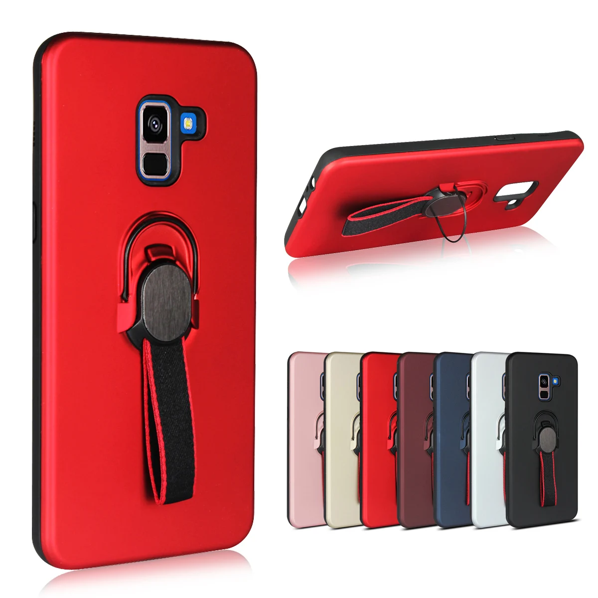 PC TPU 2 in One Cases For Samsung Galaxy A6 A7 A8 A9 A9s Plus Star Lite 2018 Note 9 8 5 A750 Covers Ribbon Stand Ring |