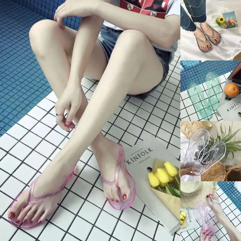Женские повседневные тапочки удобные прозрачные летние сандалии для